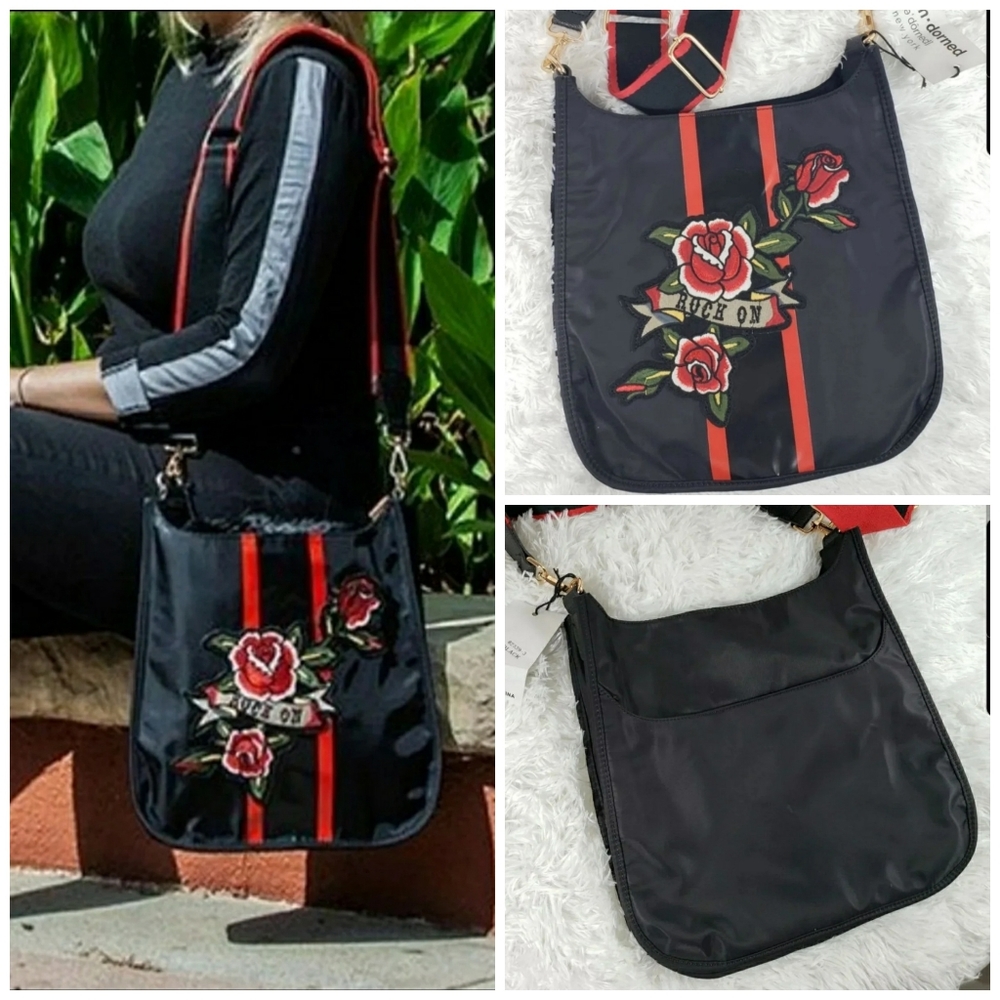 Adorned Rose Embroidery Crossbody Messenger Purse